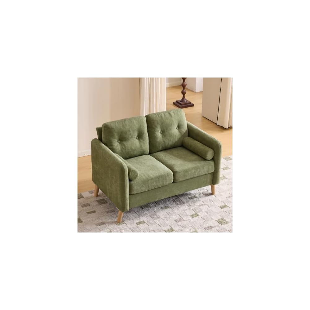 VINGLI 47" Green 2 Seater Chenille Sofa, 6" Cushion Loveseat for Apartment