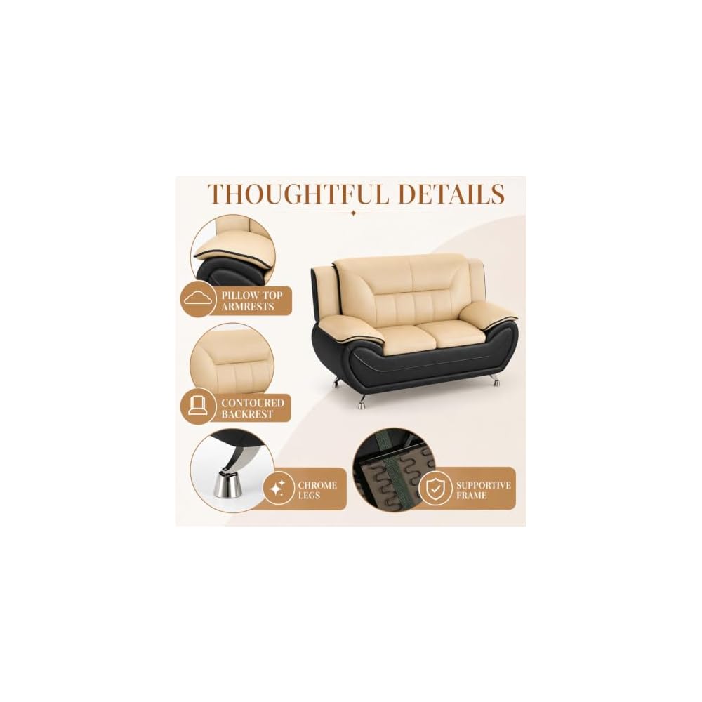 Faux Leather Loveseat Couch, Camel 2 Seater Sofa for Small Spaces (Camel)