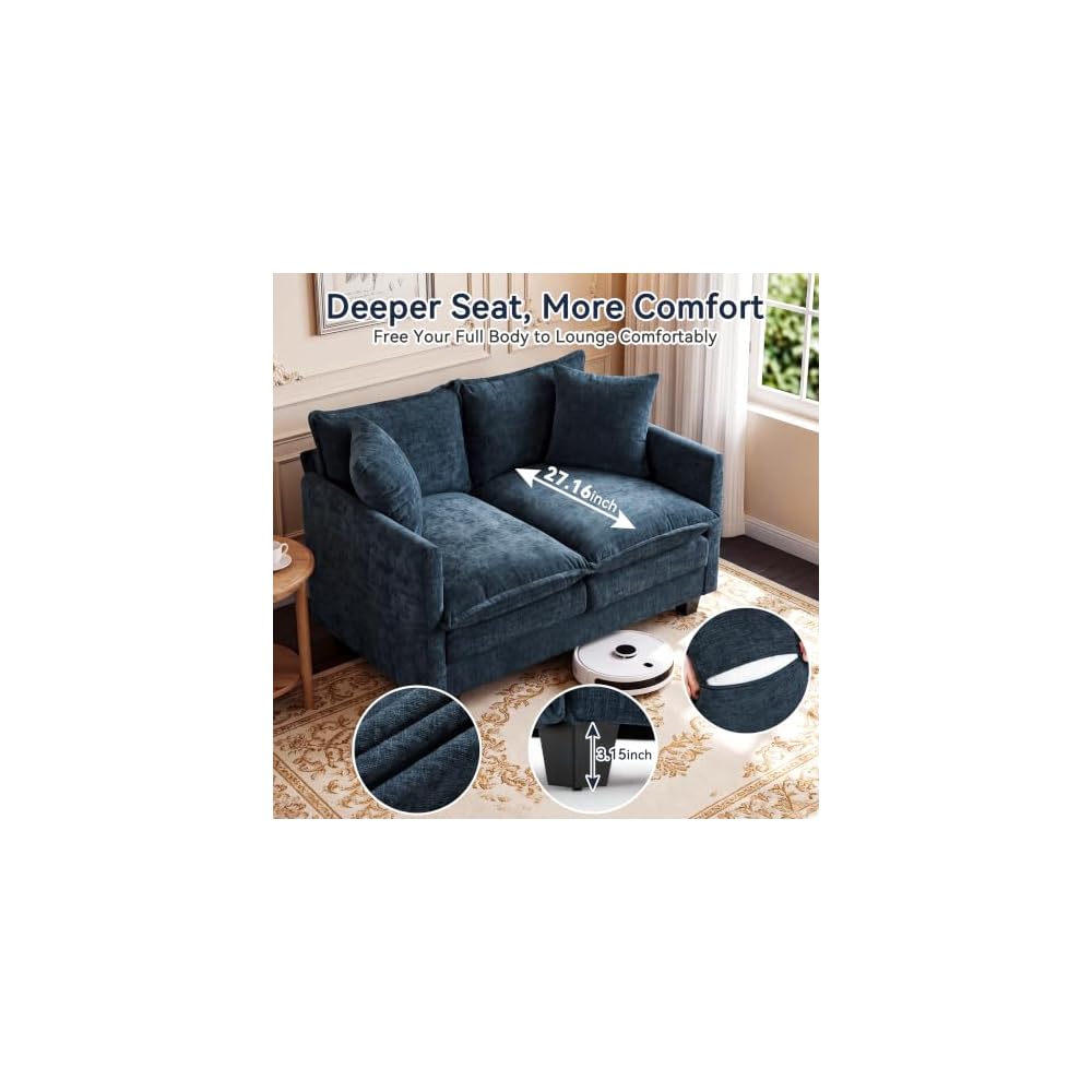 Loveseat Sofa, Soft Chenille Cloud‑Cushion Small‑Space Couch