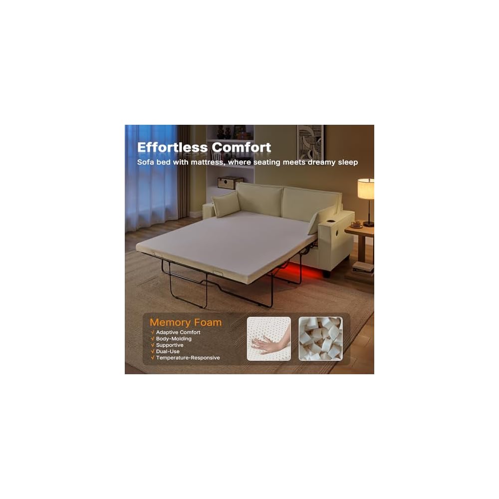 2-in-1 Pull Out Sofa Bed, 65" Full Size Sleeper Sofa, Corduroy Convertible Loveseat Sleeper for Living Room, Guest Room, Apartment, Home Office (Beige)
