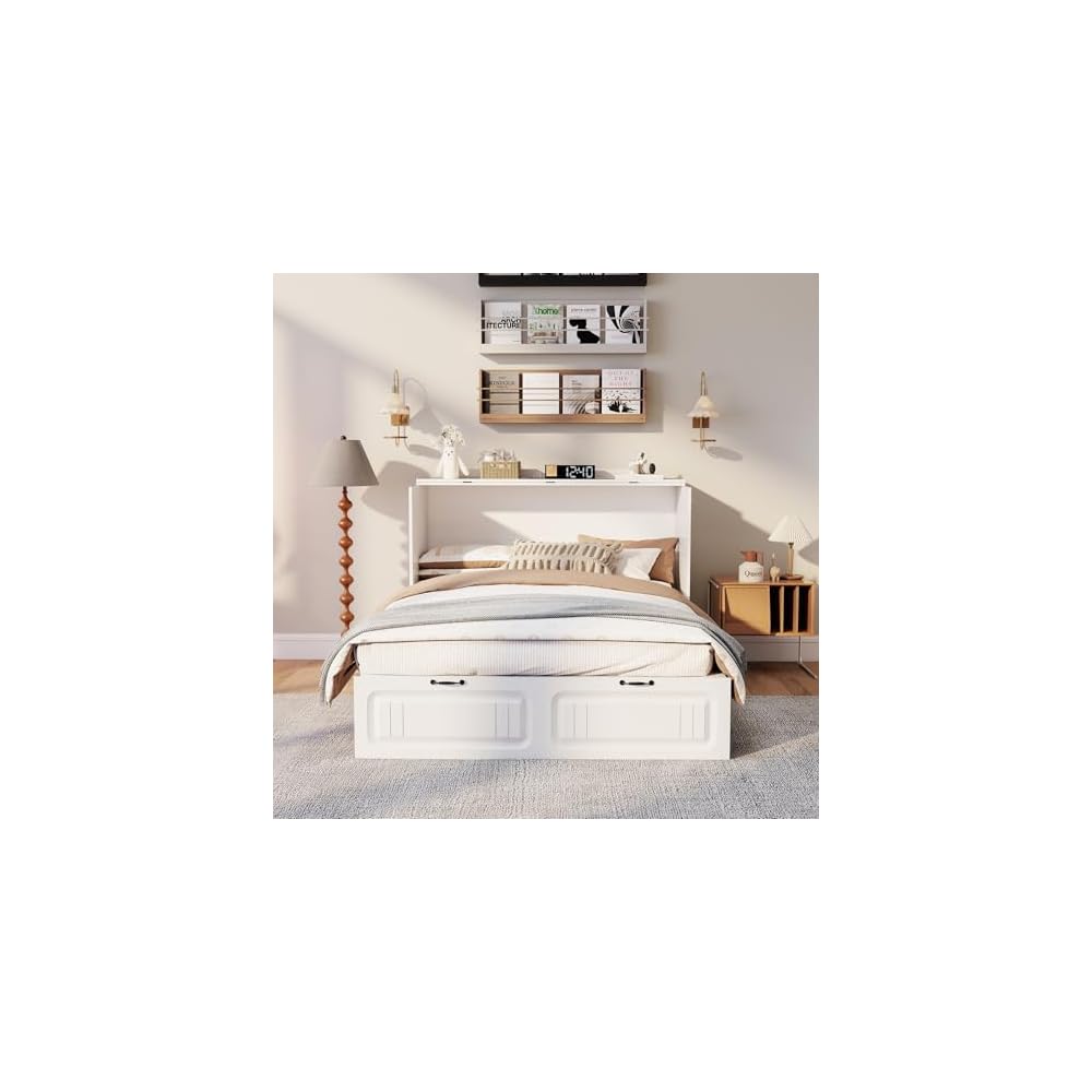 White Murphy Bed Cabinet Full, Space Saving Hideaway Bed