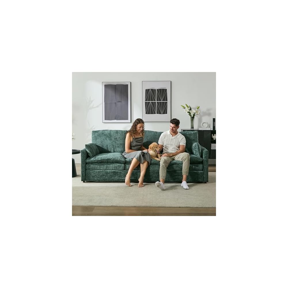 Iroomy Cloud Couch, 83.5" W Modern Sofa, Chenille Covers, Green