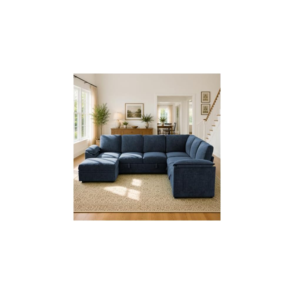 Modular Sectional Sleeper Sofa with Pull Out Bed, U Shaped Couch