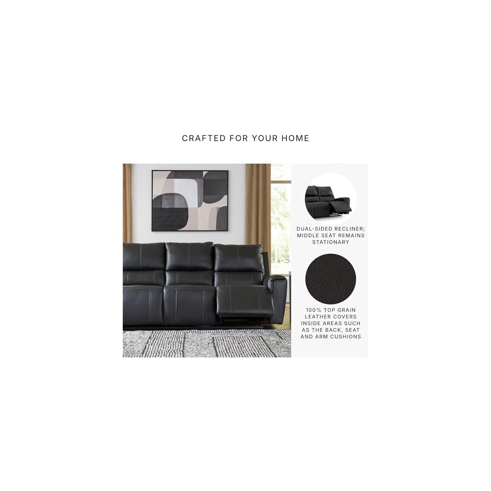 Signature Design by Ashley Glassmere 3-Seat Leather Reclining Sofa, Black