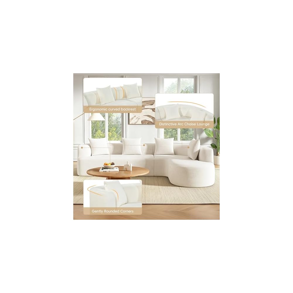 Organic & Curved Boneless Couch 116.5",Cloud-Like,L-Shaped Compressed Sofa