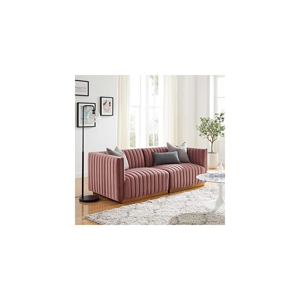 Modway Conjure Channel Tufted Upholstered Performance Velvet Sectional Sofa Left Corner Chair in Black Cognac