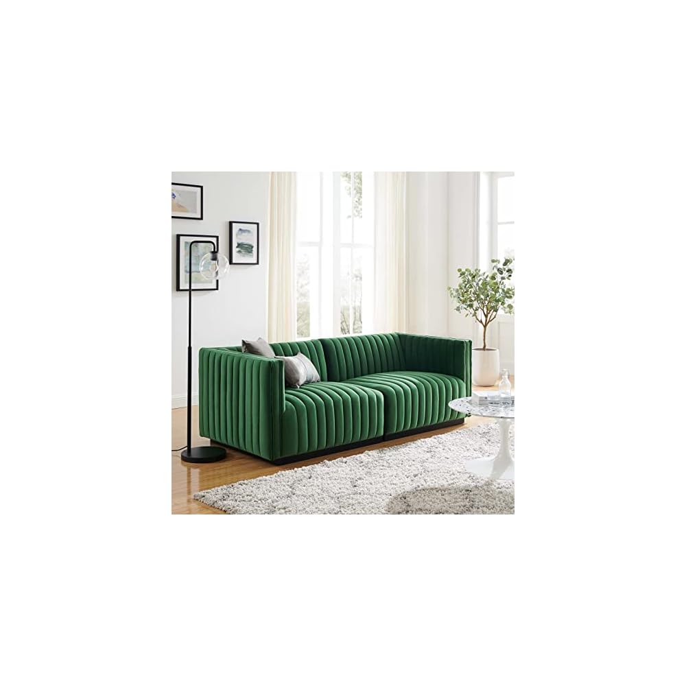 Modway Conjure Channel Tufted Upholstered Performance Velvet Sectional Sofa Left Corner Chair in Black Cognac