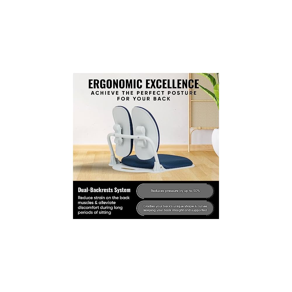 Ergonomic Dual-Backrests Floor Chair with Back Support (Blue)