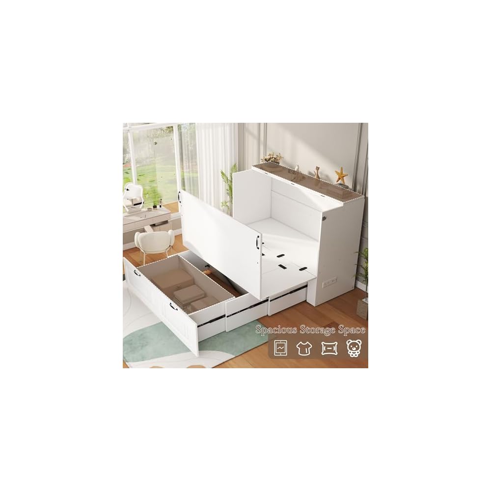 White Murphy Bed Cabinet Full, Space Saving Hideaway Bed