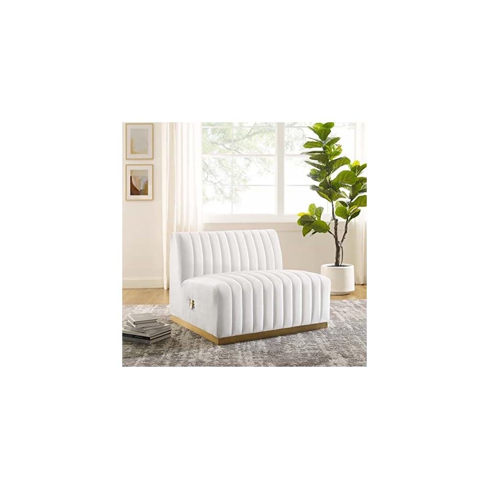 Modway Conjure Channel Tufted Upholstered Performance Velvet Sectional Sofa Left Corner Chair in Black Cognac