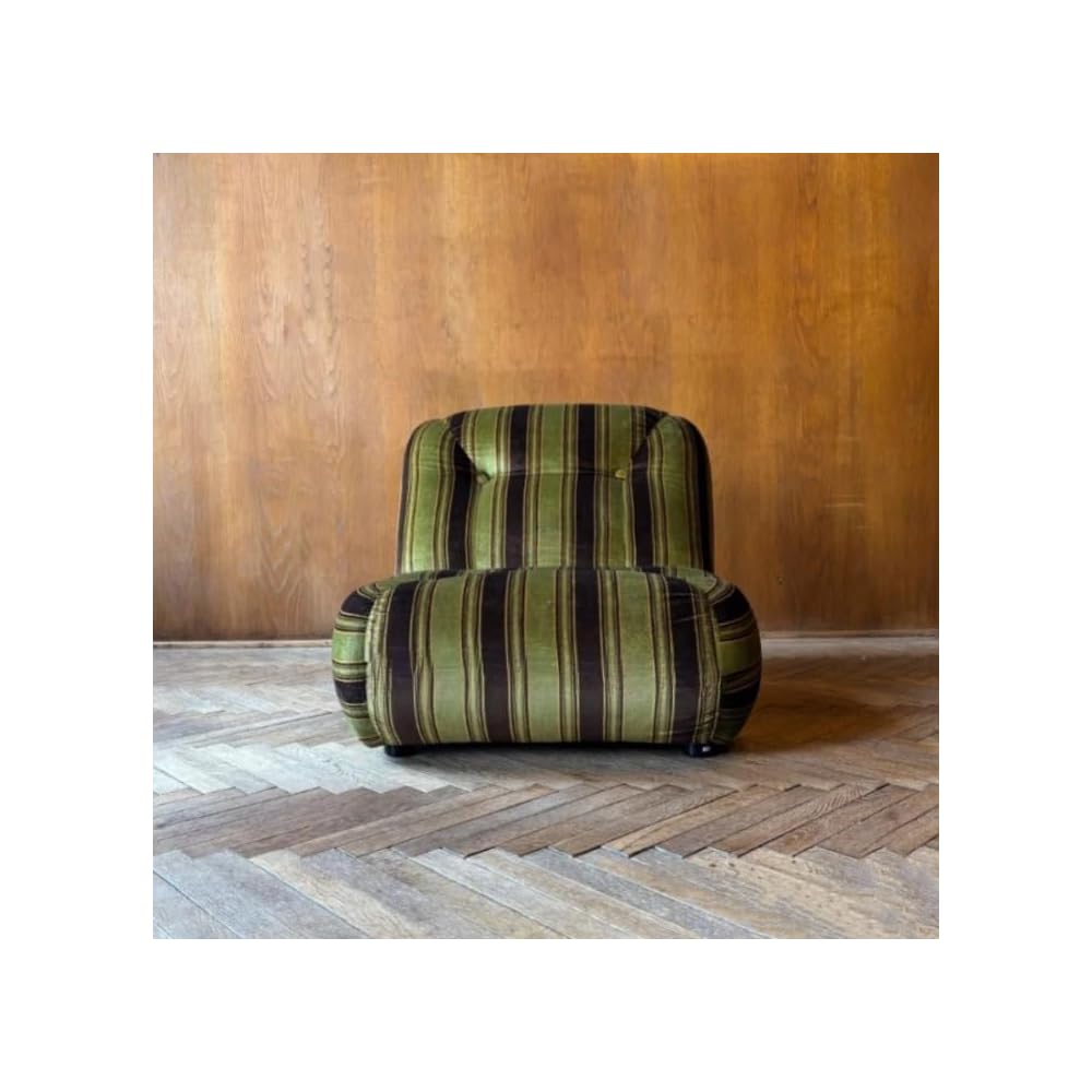 Modern Italian Mid-Century Accent Chair – Green Striped Velvet Lounge Chair for Living Room, Bedroom & Boutique Interior Spaces