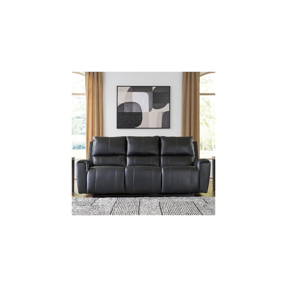 Signature Design by Ashley Glassmere 3-Seat Leather Reclining Sofa, Black