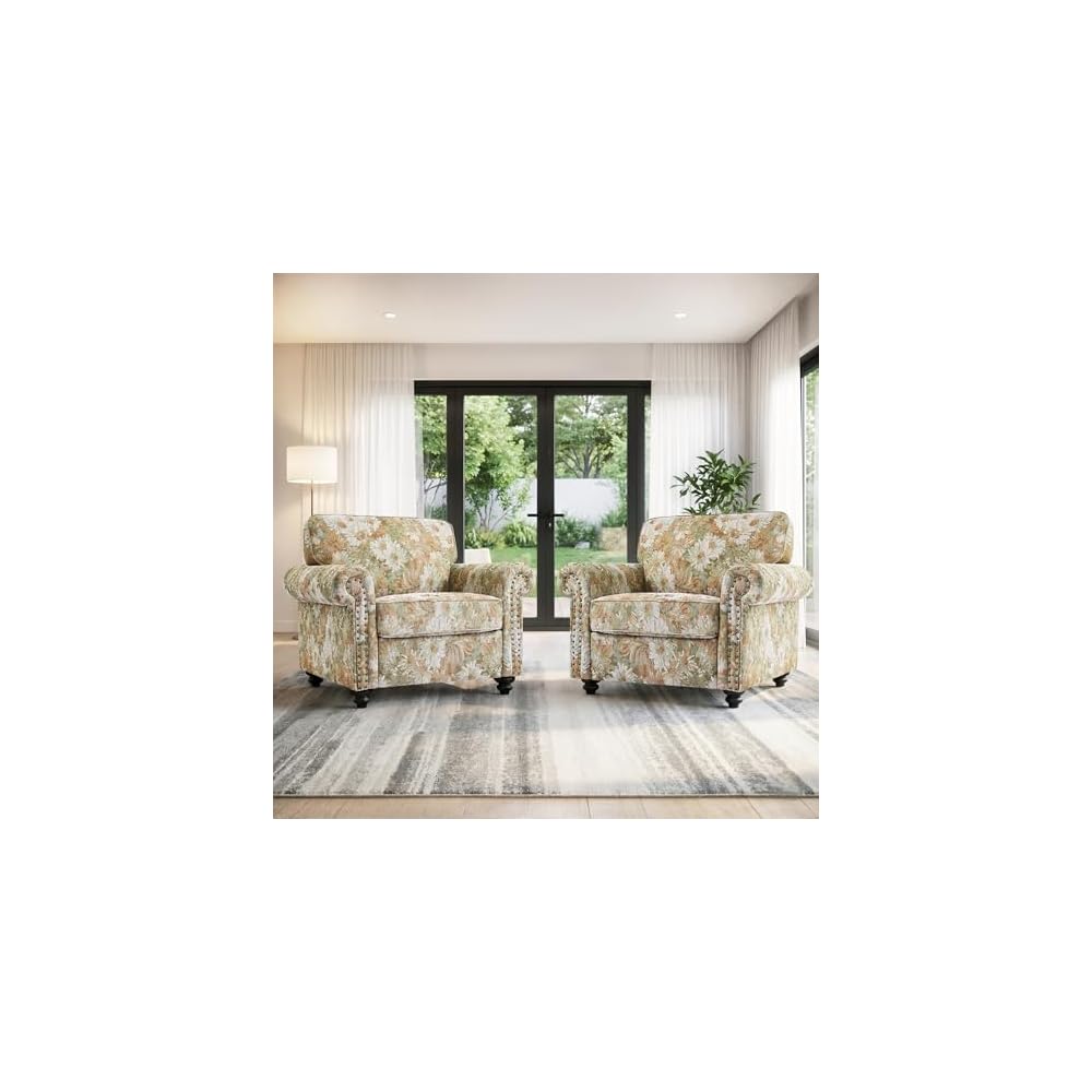 Folral Accent Chairs Set of 2, Comfy Reading Armchair, Black