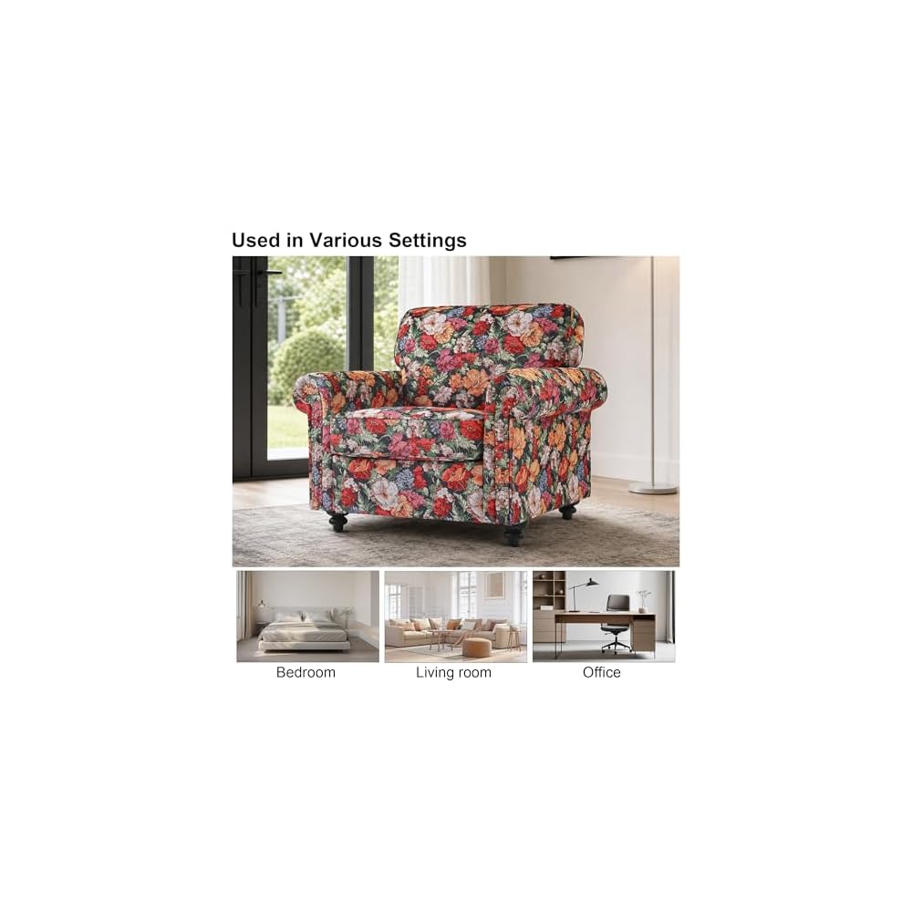 Folral Accent Chairs Set of 2, Comfy Reading Armchair, Black