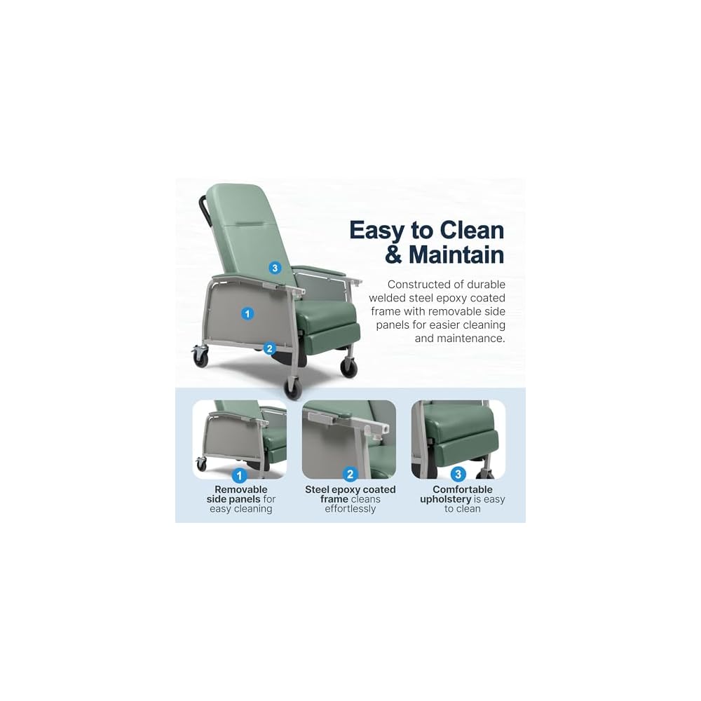Lumex 3-Position Medical Recliner, Reclining Geri Chair with Wheels, Jade