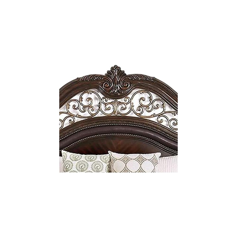 Benjara California King Wooden Bed with Intricate Carved Headboard