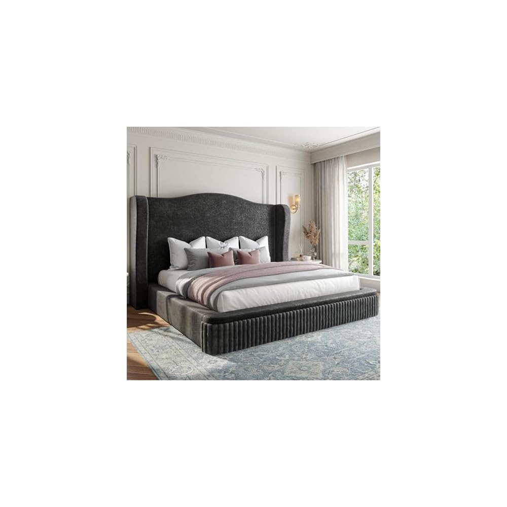 Homkdom 49" Cloud Bed Frame King Size with Tall Wingback Headboard