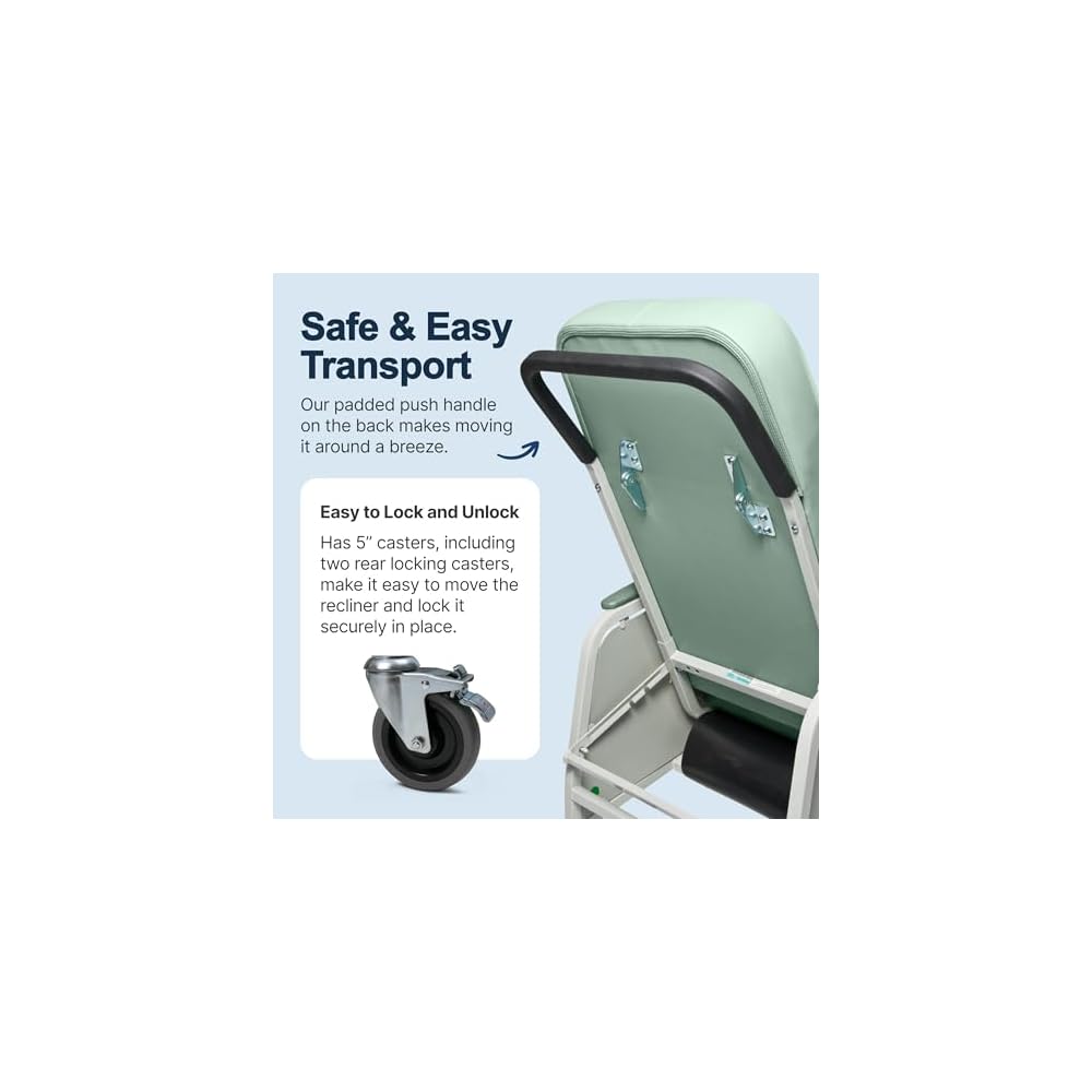 Lumex 3-Position Medical Recliner, Reclining Geri Chair with Wheels, Jade