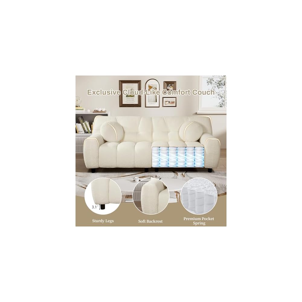 72.8" Cloud Couch Sherpa Modern Loveseat Comfy Boucle Sofa, Cream White