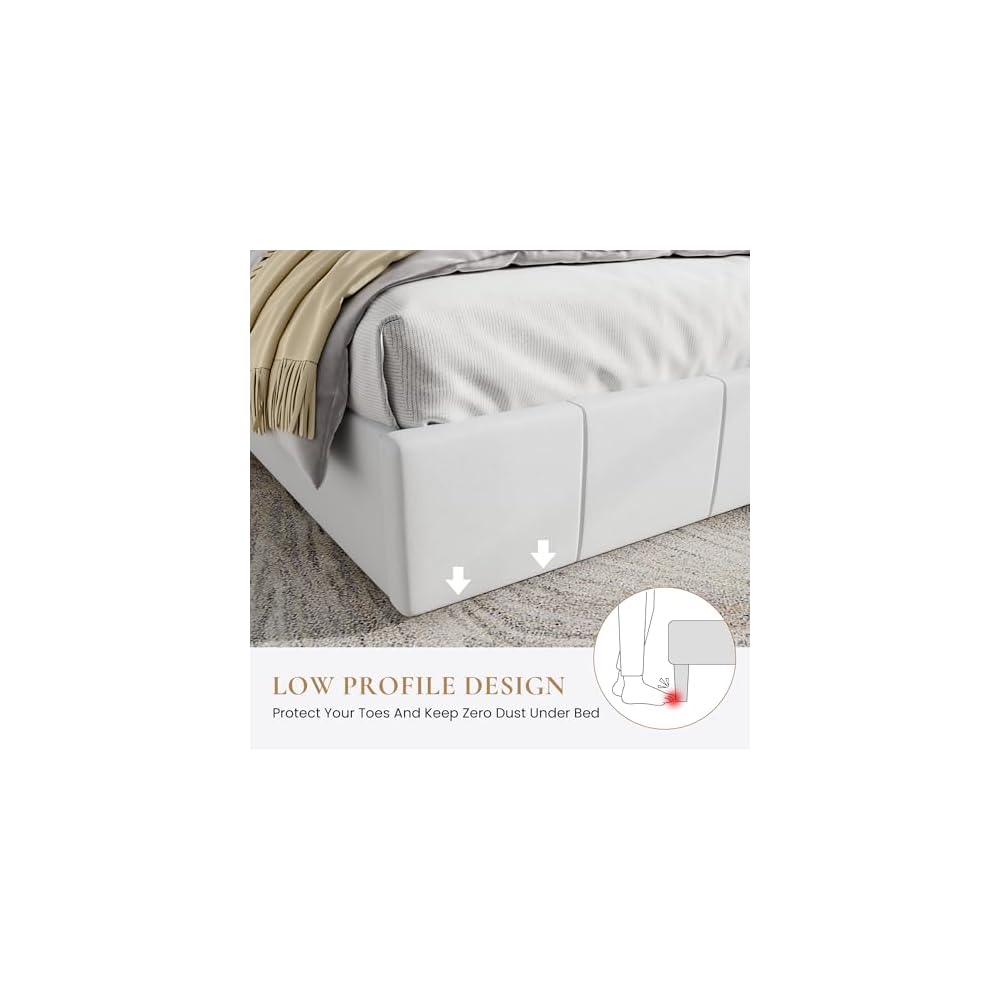 SHA CERLIN Queen Size Bed Frame, Velvet Upholstered Platform Bed, White