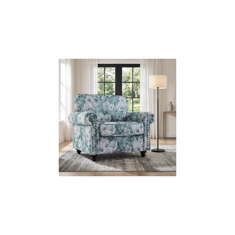 Folral Accent Chairs Set of 2, Comfy Reading Armchair, Black
