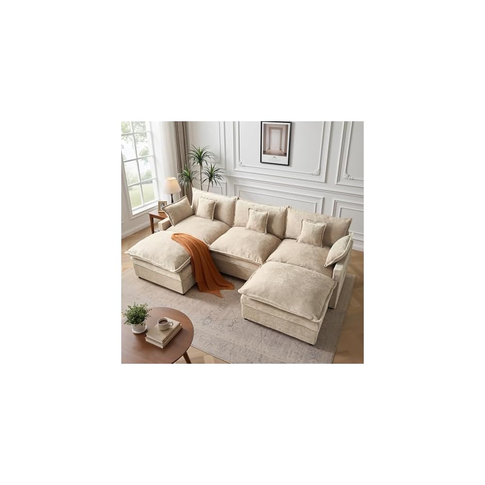 108 Inch U Shaped Cloud Couch, Chenille Modular Sectional Sofa
