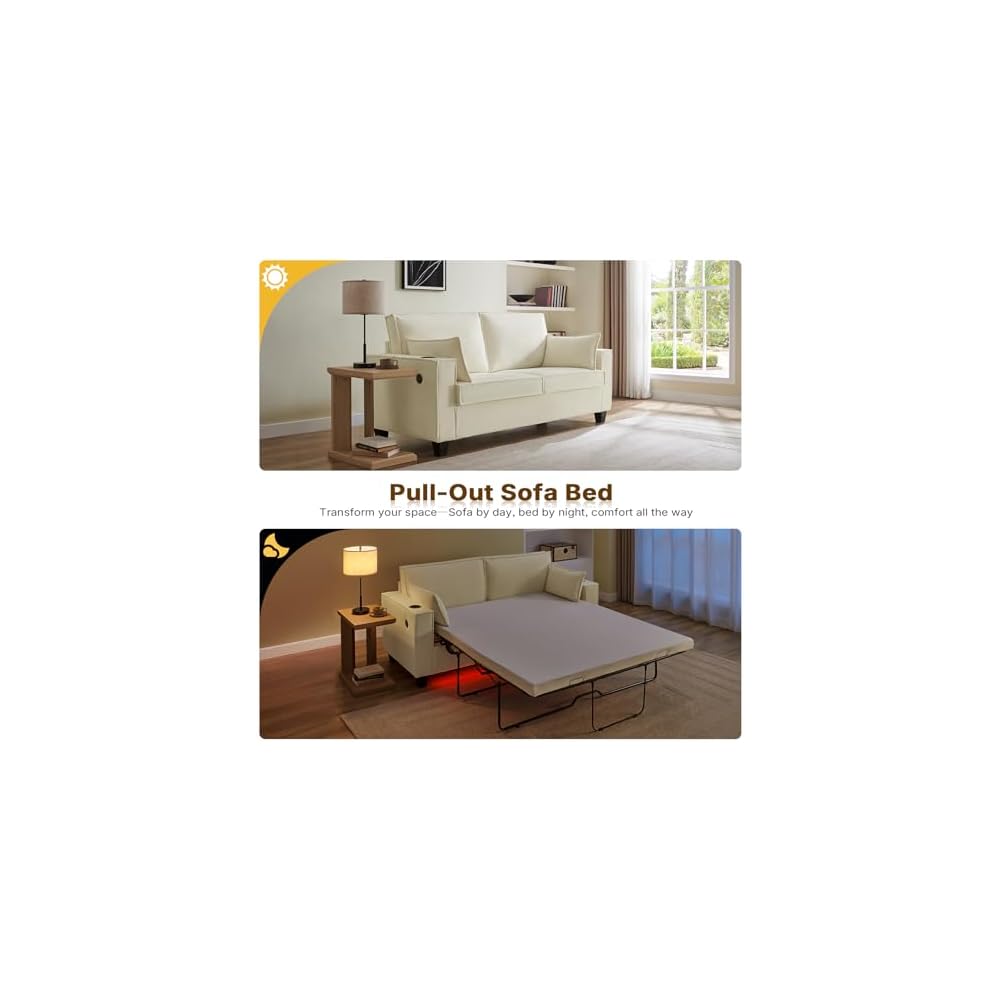 2-in-1 Pull Out Sofa Bed, 65" Full Size Sleeper Sofa, Corduroy Convertible Loveseat Sleeper for Living Room, Guest Room, Apartment, Home Office (Beige)