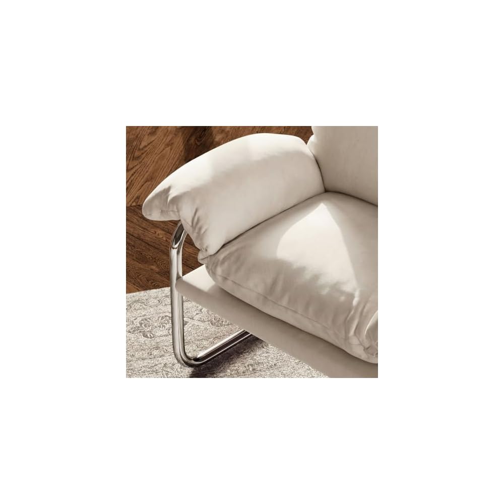 Modway Ansel Performance Velvet Accent Chair in Alabaster - Stain-Resistant Velvet Lounge Chair for Living Room, Bedroom - Corner Reading Chair with Arms and Removable Cushions
