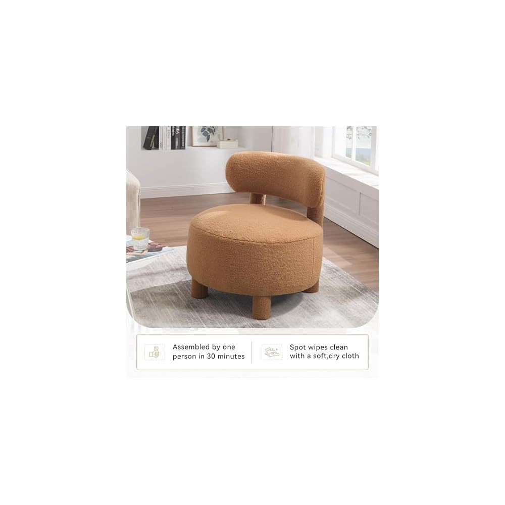 Teddy Fabric armless Accent Chair with Curved backrest and Solid Wooden Legs upholstered Chair Slipper Side Chair for Primary Living Space Bedroom Vanity Room or Reading Room
