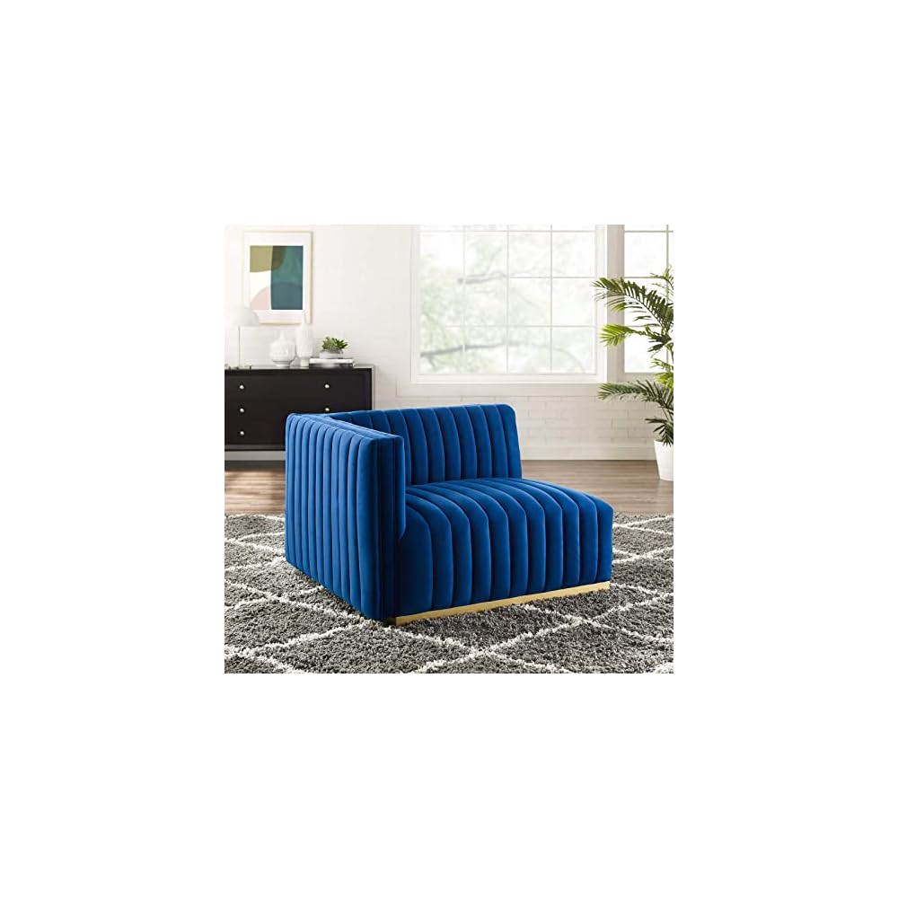 Modway Conjure Channel Tufted Upholstered Performance Velvet Sectional Sofa Left Corner Chair in Black Cognac