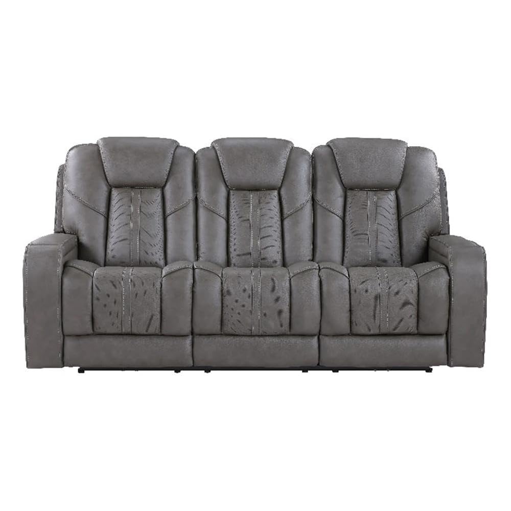 Steve Silver Daniel Triple Power Leather Theater Sofa in Gray