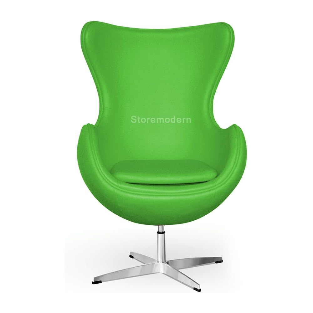 Arne Jacobsen Egg Chair, Available in Leatherette or Cashmere, Heavy Duty Steel Base (4-Spoke), 5 Color Options: White, Black, Red, Green, Orange and Rose Pink (Green (Leatherette))