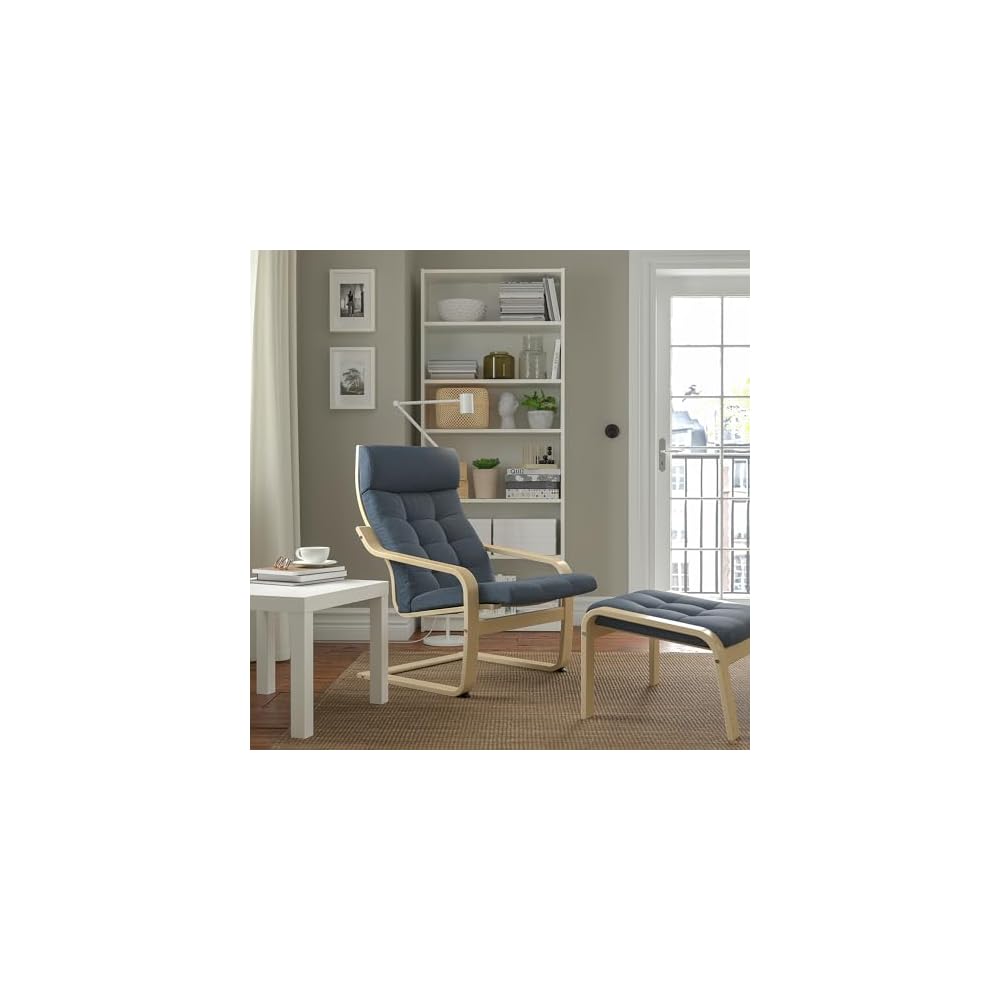 ProTuning POÄNG Armchair and footstool, birch veneer/Gunnared blue