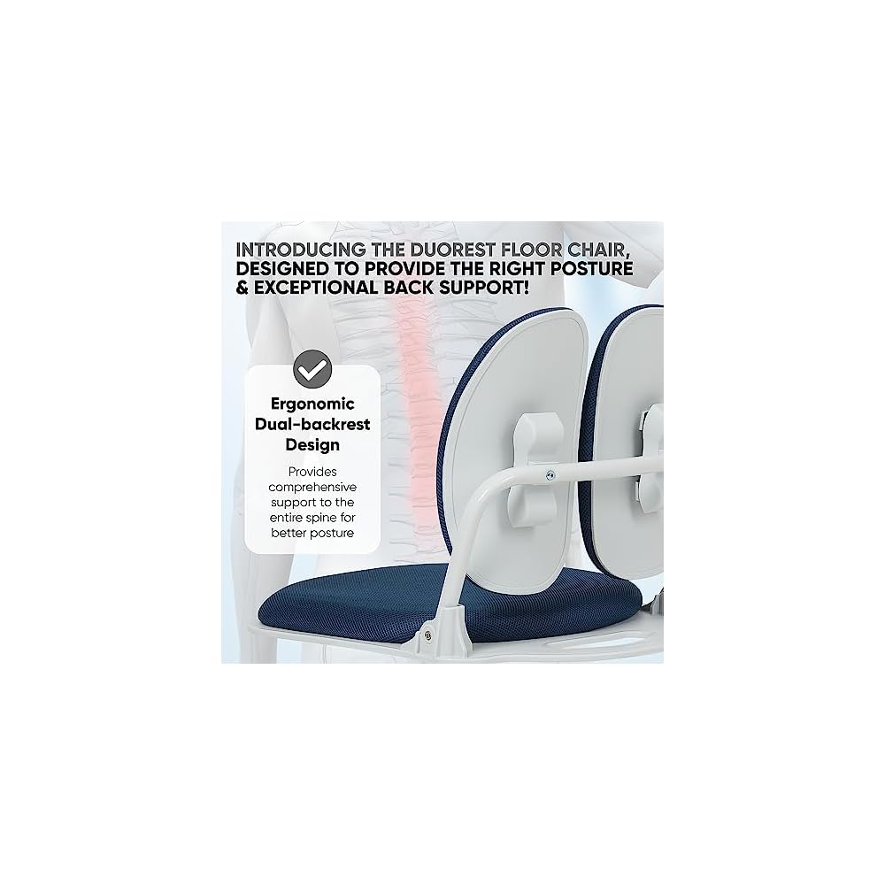 Ergonomic Dual-Backrests Floor Chair with Back Support (Blue)
