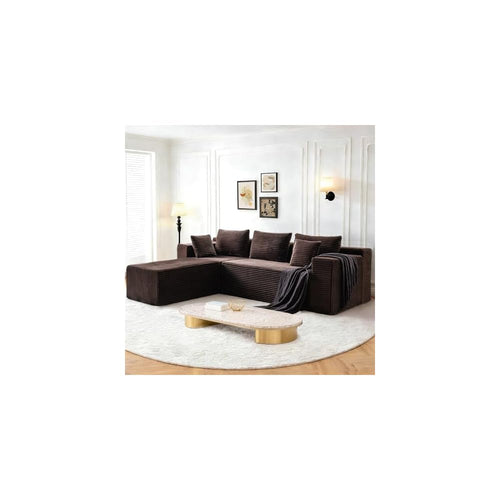 107-Inch Boneless Modular Sectional Sofa, L-Shaped Cloud Couch with Deep Seats and High Backrest, Corduroy Memory Foam Sectional, No Assembly Required for Living Room or Apartment, Brown