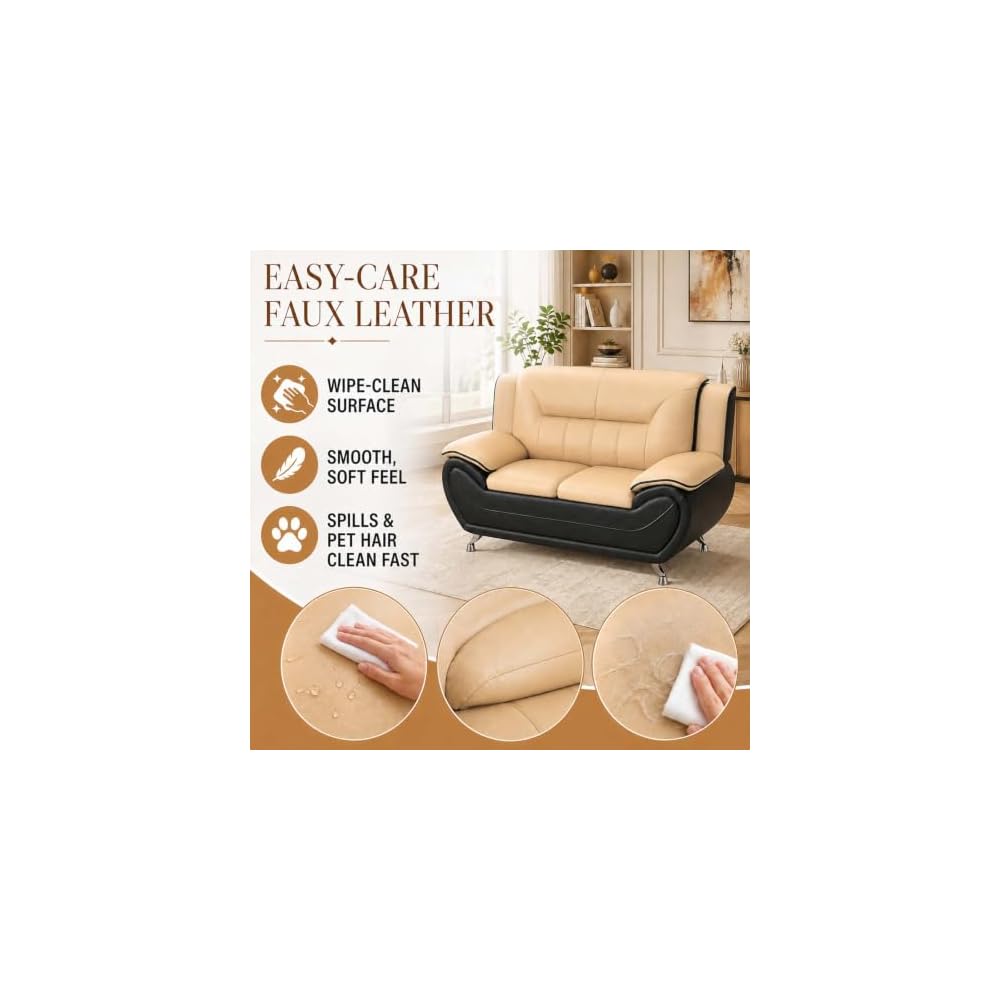 Faux Leather Loveseat Couch, Camel 2 Seater Sofa for Small Spaces (Camel)