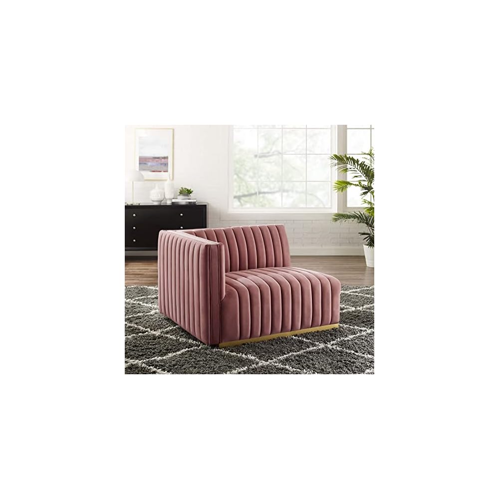 Modway Conjure Channel Tufted Upholstered Performance Velvet Sectional Sofa Left Corner Chair in Black Cognac