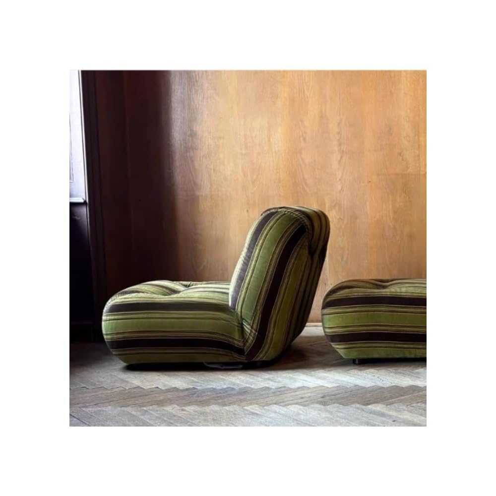 Modern Italian Mid-Century Accent Chair – Green Striped Velvet Lounge Chair for Living Room, Bedroom & Boutique Interior Spaces