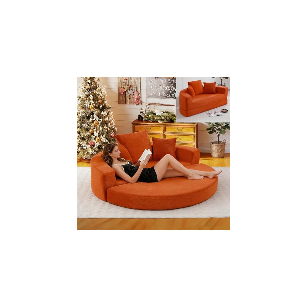 Convertible Sofa Bed, 67" Futon Boneless Couch Pull-Out, Orange