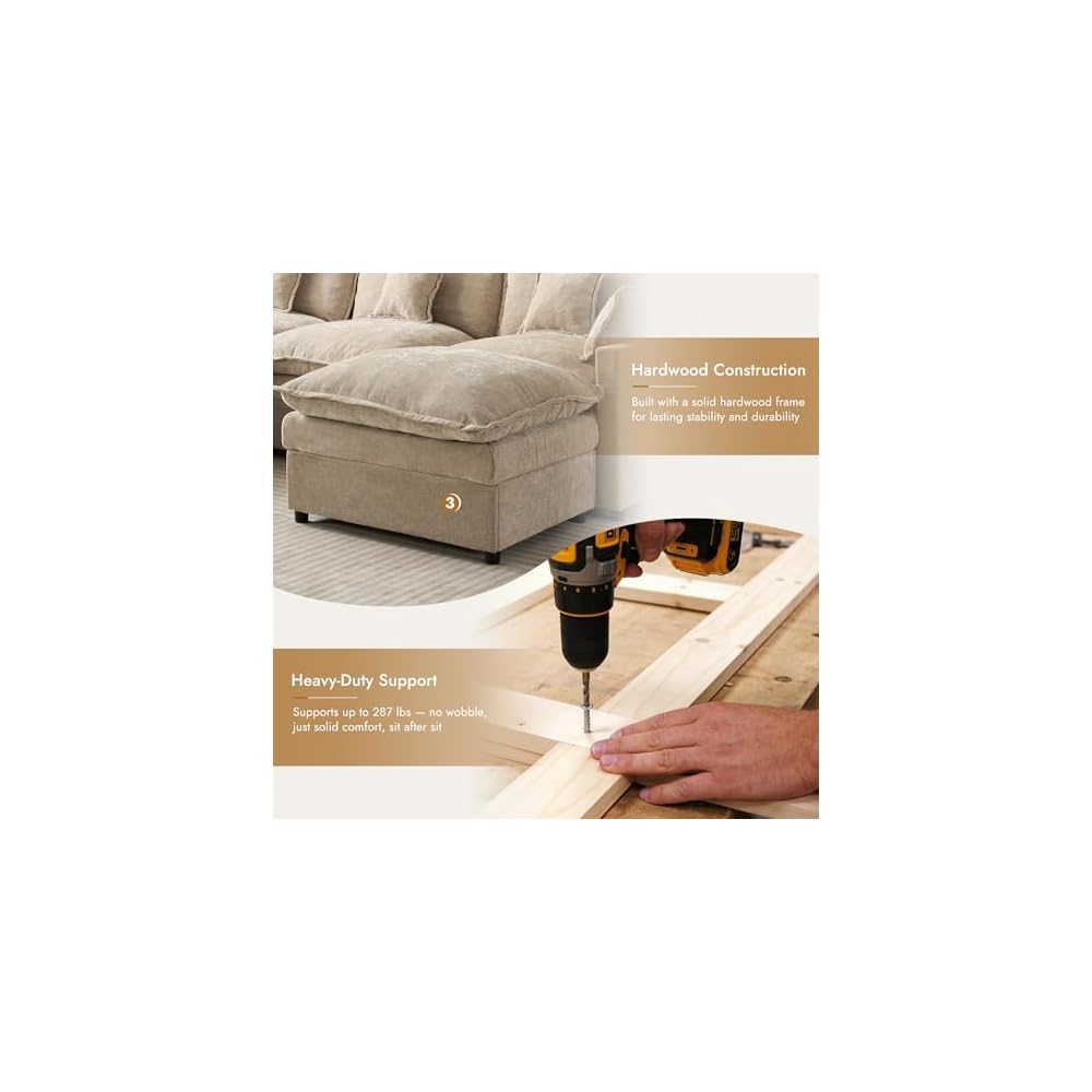 108 Inch U Shaped Cloud Couch, Chenille Modular Sectional Sofa