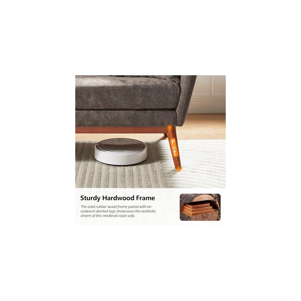 VINGLI 63.5" W Mid Century Small Love Seat Couch with Soild Wood Frame, 2 Seater Comfy Linen Fabric Loveseat Sofa, Small Couch with Two Pillows for Bedroom, Living Room, Small Spaces, Brown