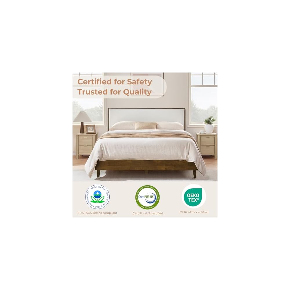 CHITA Queen Size Platform Bed, with Boucle Upholstered Headboard, Walnut