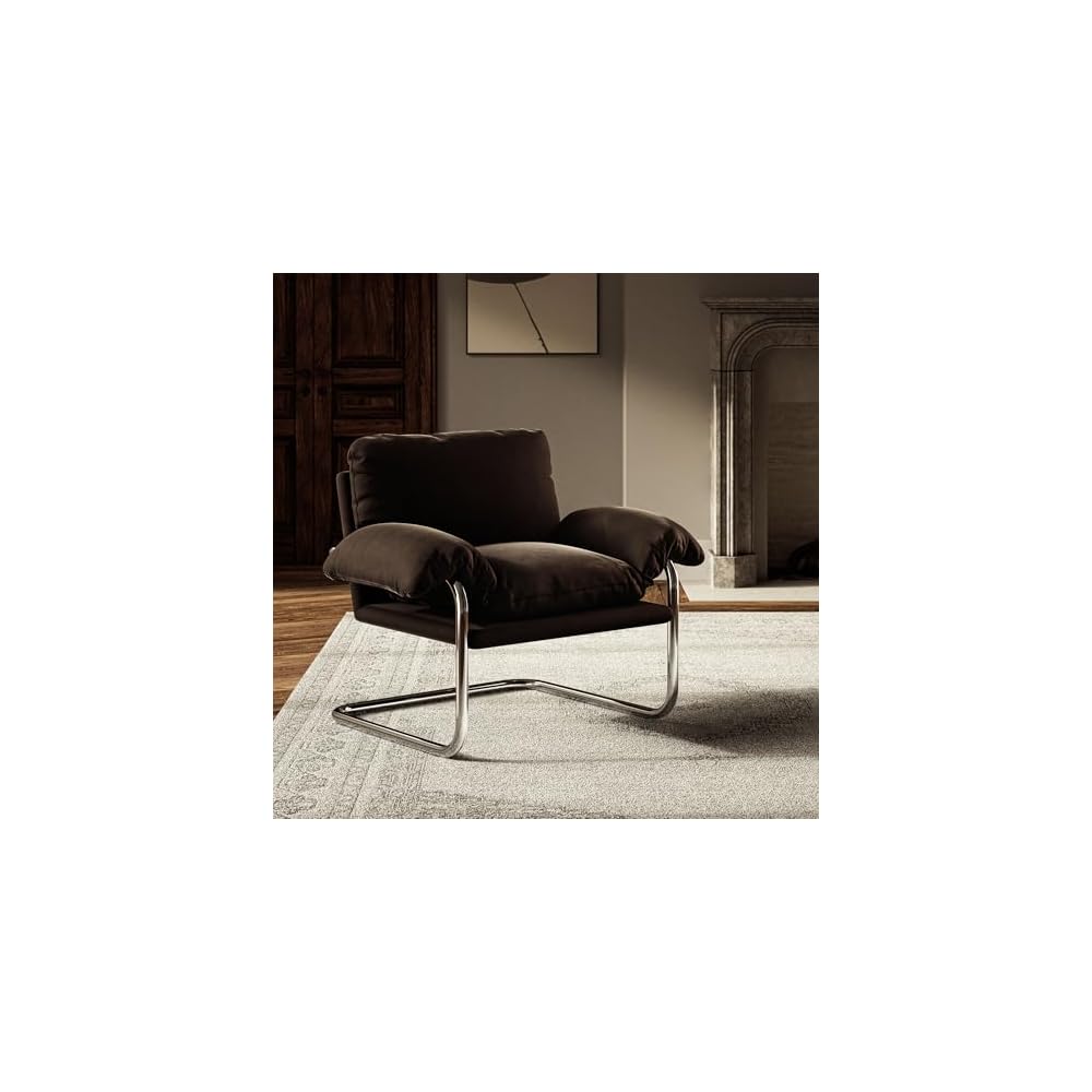 Modway Ansel Performance Velvet Accent Chair in Chocolate Brown - Stain-Resistant Velvet Lounge Chair for Living Room, Bedroom - Corner Reading Chair with Arms and Removable Cushions