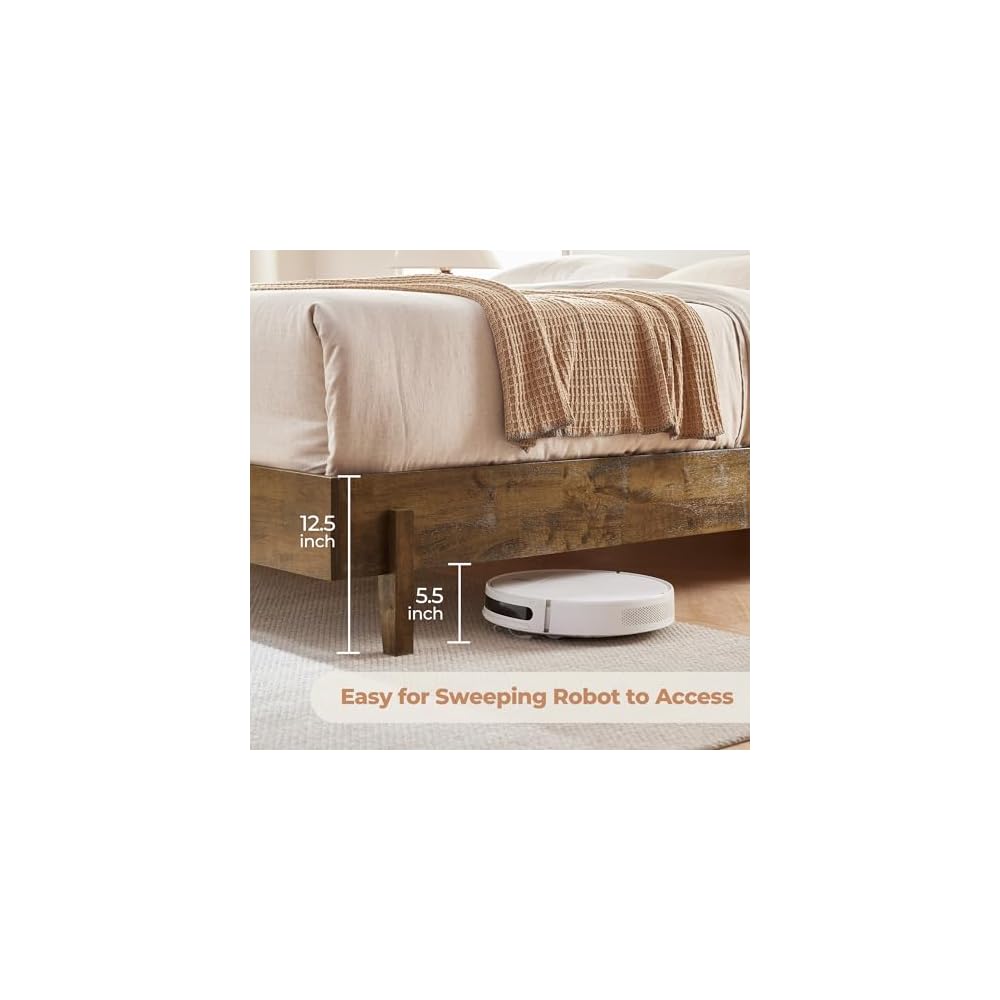 CHITA Queen Size Platform Bed, with Boucle Upholstered Headboard, Walnut