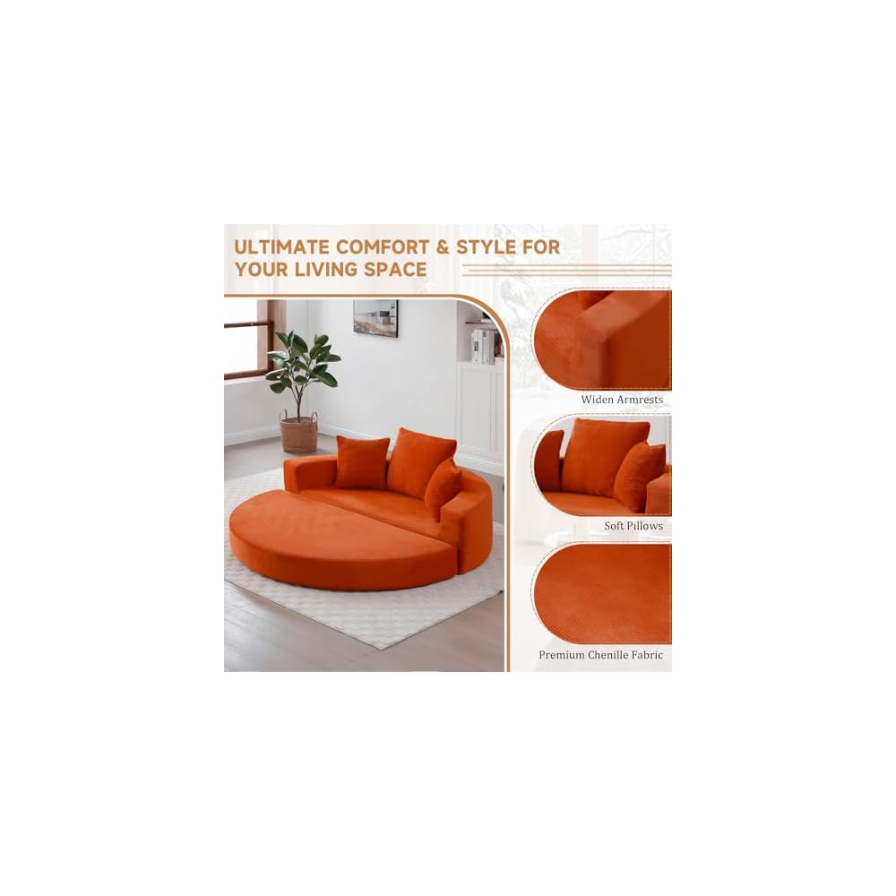 Convertible Sofa Bed, 67" Futon Boneless Couch Pull-Out, Orange