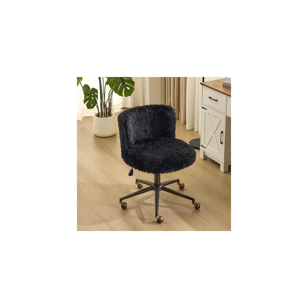 VINGLI Plush Upholstery Vanity Desk Chair with Curved Back & 90-102° Tilt &Adjustable Height, Cute Rolling Chair with Bronze Base & Golden-Bronze 360° Swivel Wheels for Makeup &Home Office,Grass Green
