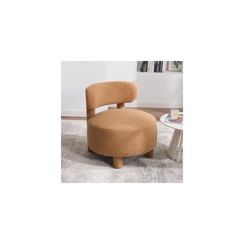Teddy Fabric armless Accent Chair with Curved backrest and Solid Wooden Legs upholstered Chair Slipper Side Chair for Primary Living Space Bedroom Vanity Room or Reading Room