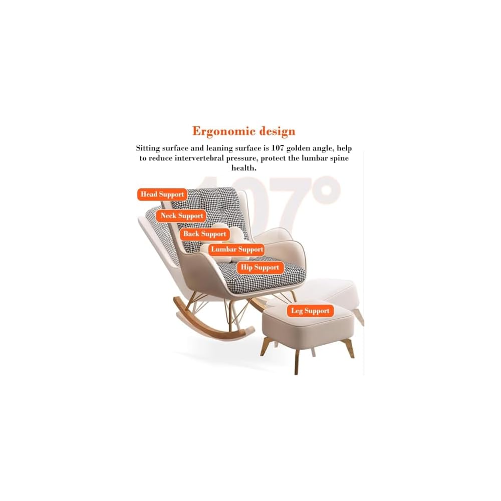 LSLYTQ Leisure Rocking Chair and Footstool Set,Leisure Sofa Rocking Chair Mid Century Recliner Glider Chair Rocking Chairs with Lumbar Cushion,Upholstered Wide Chair,Accent Side Chair for Living Room