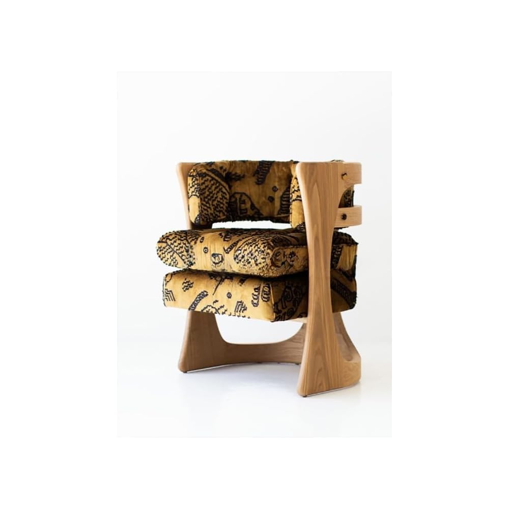Modern Sculptural Accent Lounge Chair Upholstered Armchair Solid Wood Leisure Chair Luxury Statement Chair for Living Room Bedroom Studio