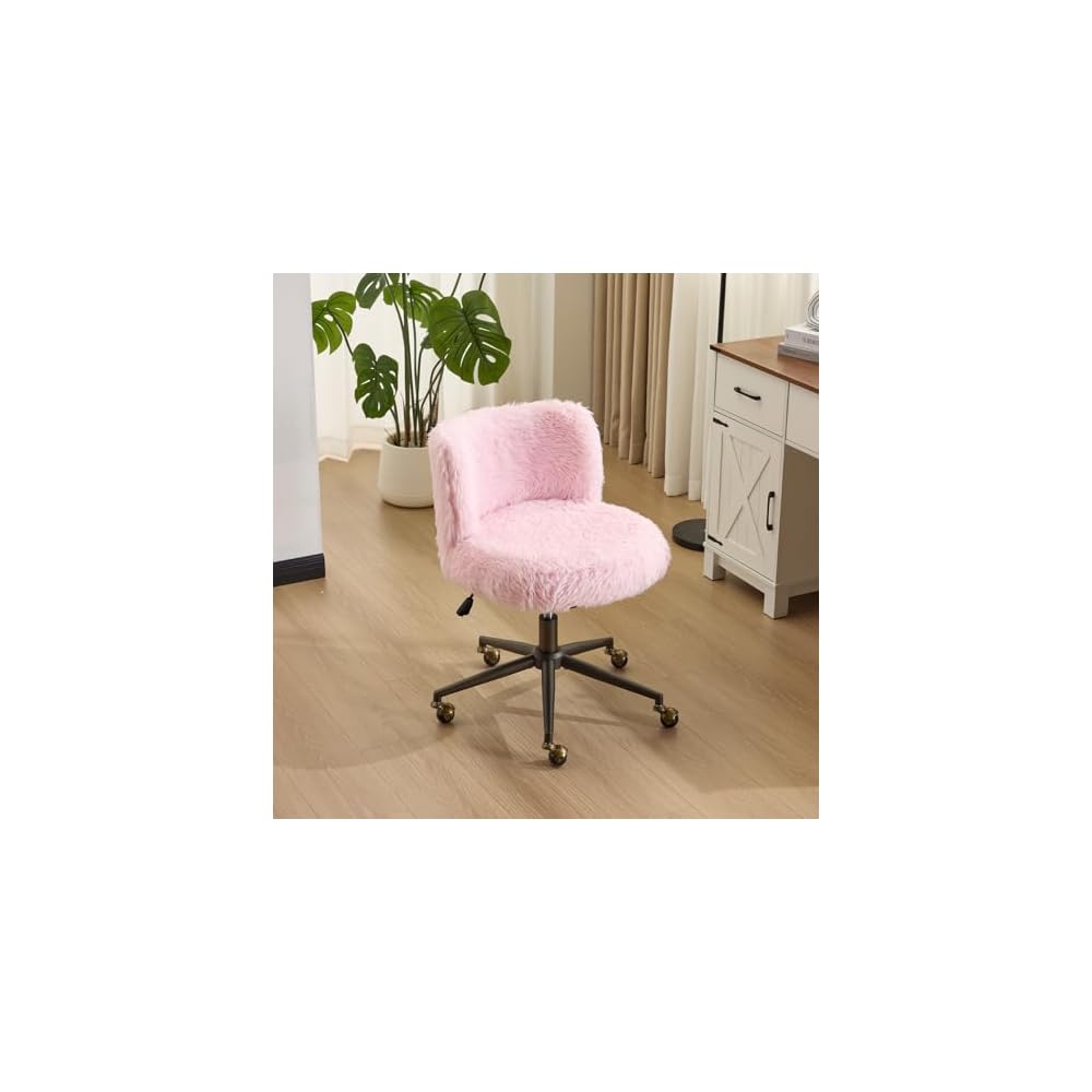 VINGLI Plush Upholstery Vanity Desk Chair with Curved Back & 90-102° Tilt &Adjustable Height, Cute Rolling Chair with Bronze Base & Golden-Bronze 360° Swivel Wheels for Makeup &Home Office,Grass Green